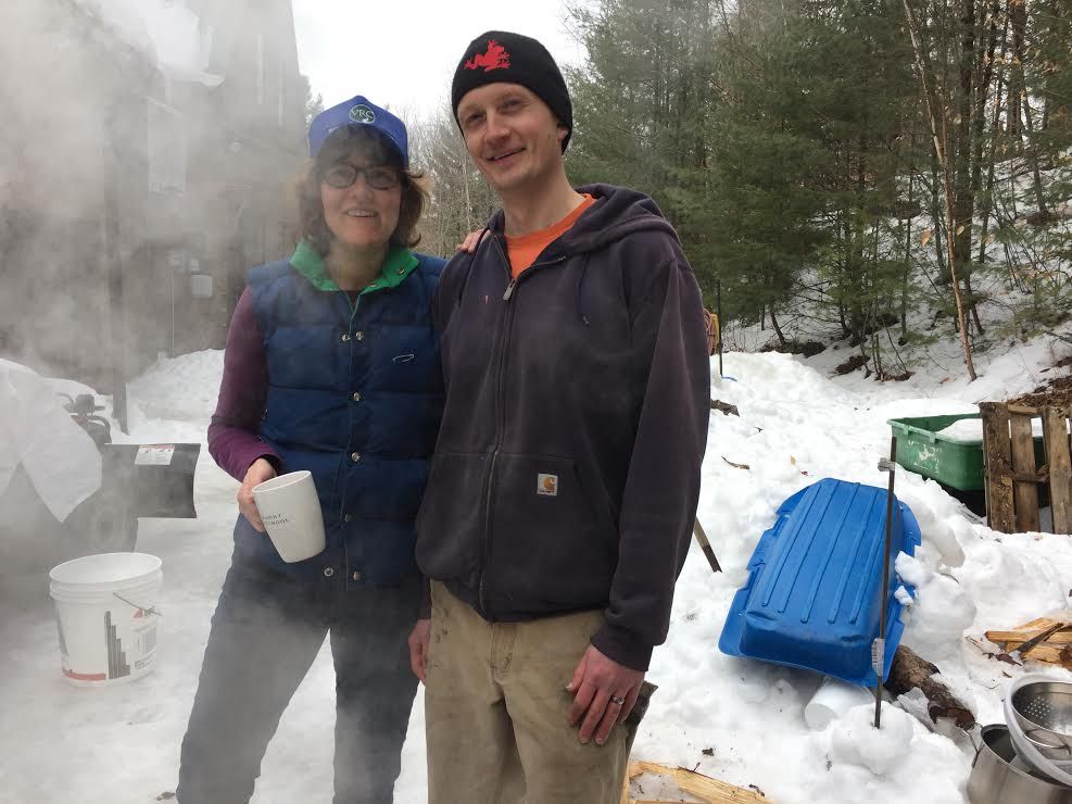 Vermont Evaporator Company founders Kate & Justin McCabe on the first day of their 2017 sugaring season.