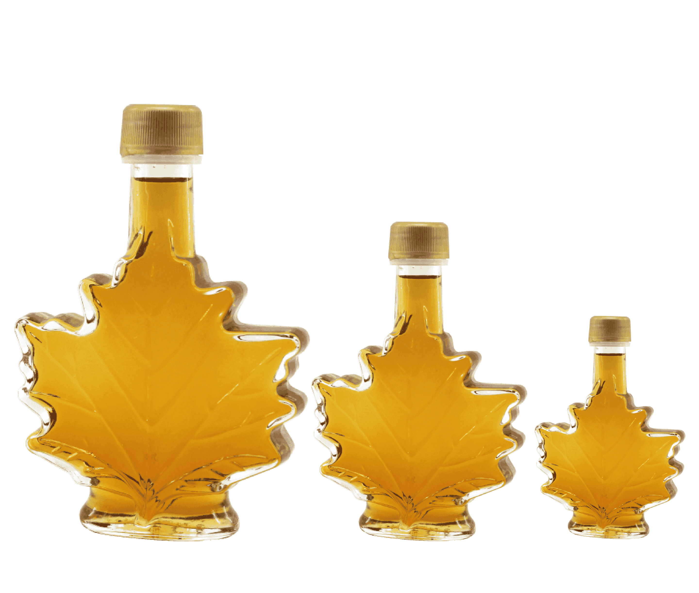 3 maple leaf-shaped maple syrup bottles